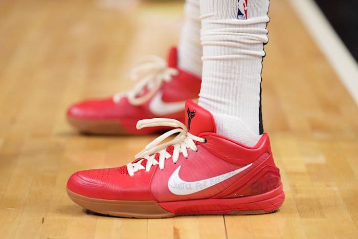 Miami Heat forward P.J. Tucker wears the Nike Kobe 4 sneakers against the Philadelphia 76ers on May 10, 2022.
